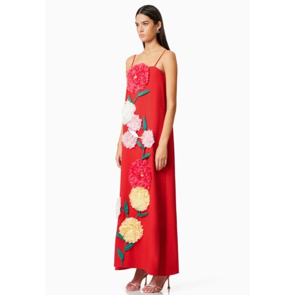 Elliat Buttercup Maxi Dress Floral Embellished Red Maxi Dress - Picture 2 of 7